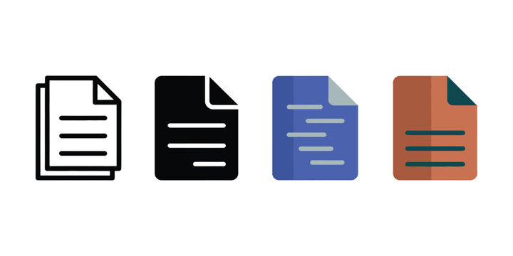 Set of four document file icons with different styles isolated on white background