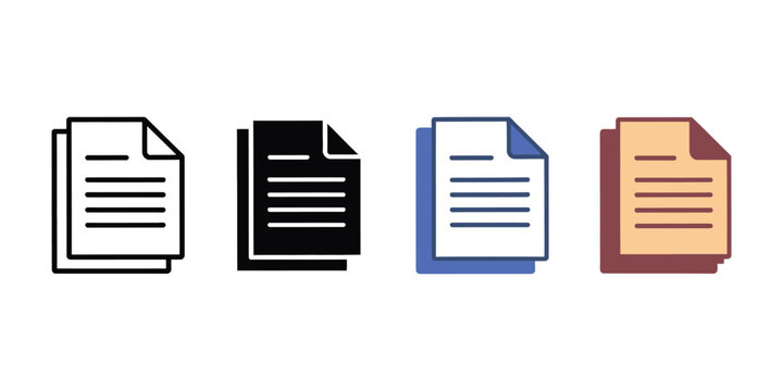 Set of four document or file icons with different styles isolated on a white background