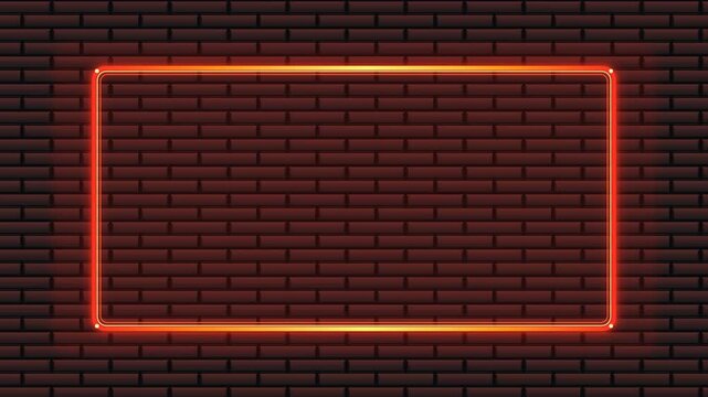 glowing red neon rectangular frame on dark brick wall background animation, neon signage backgrounds, advertising banners, promotional displays, nightclub visuals, text placeholders, urban designs,