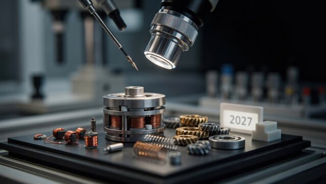 Industrial machine measuring metal parts in a factory lab