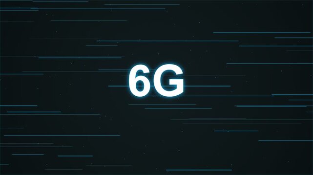 6G text logo animation with glowing blue light effects and horizontal data lines on dark background for telecommunications and connectivity Projects