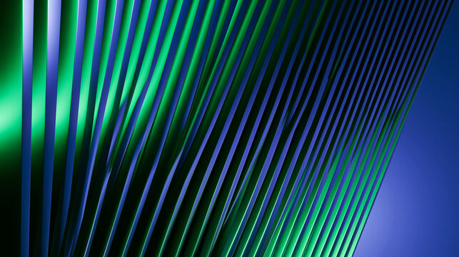 Abstract futuristic 3D glowing neon green and blue diagonal parallel lines texture background for modern digital technology cyberspace banner graphic design wallpaper
