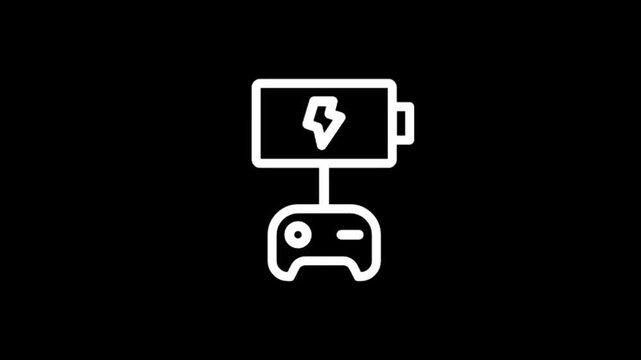 Iconic representation of a game controller connected to a screen with a lightning bolt symbol