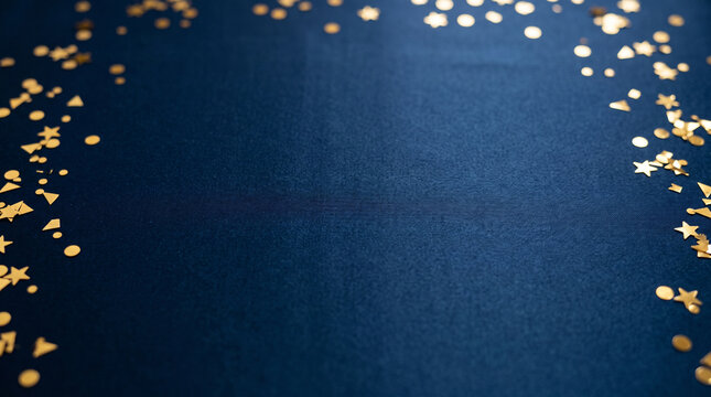 Gold confetti border on a dark blue celebration background