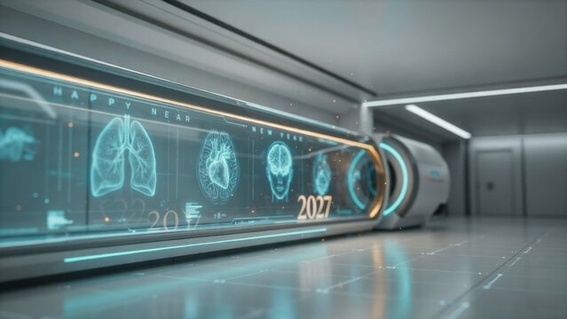 Medical digital dashboard showing human organs and 2027 year