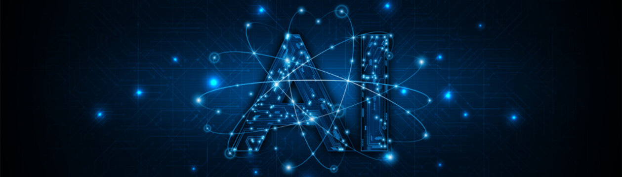 Digital technology of the future. AI icon or artificial intelligence symbol. Future advanced artificial intelligence technology circuit board concept
