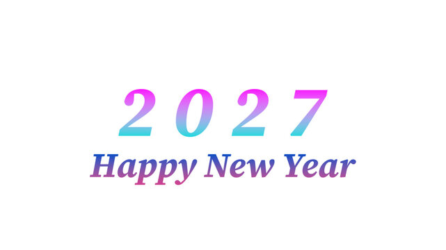 2027 Happy New Year text design with a vibrant blue and purple gradient color effect on a white background