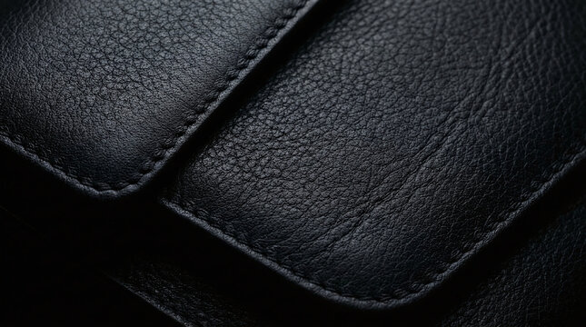 Detailed black leather surface with visible stitched seams