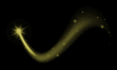 Abstract golden light trail with sparkling particles flowing on a solid black background for graphic design © jharna