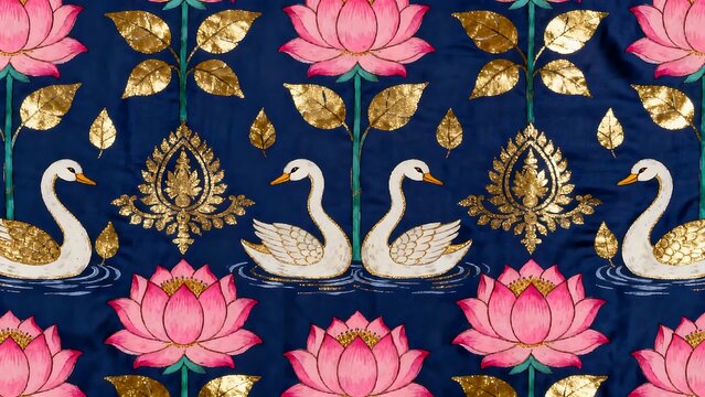 Swans with lotus flowers decorative pattern