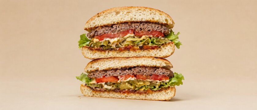 Mouthwatering Premium Cheeseburger with Fresh Ingredients, Perfectly Stacked on a Neutral Background