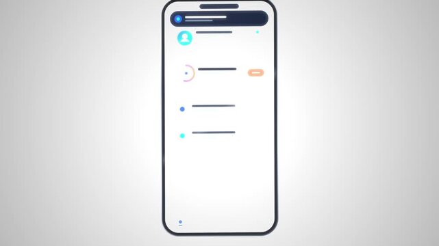 Smartphone screen mobile interface app display with notification on light background