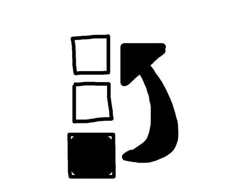 Outline squares with curved arrow and grey base, hand drawn brush sketch icon for undo, redo, return and reorganize concepts