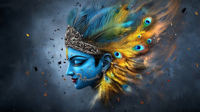 Divine Female Figure with Vibrant Colorful Feathers