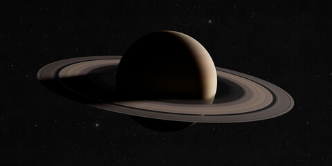 Saturn planet isolated on black starry space background 3D realistic rendering. © Artur Didyk