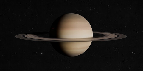Saturn planet isolated on black starry space background 3D realistic rendering. © Artur Didyk