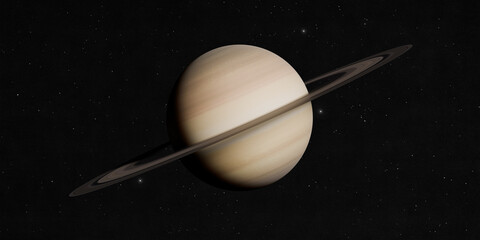 Saturn planet isolated on black starry space background 3D realistic rendering. © Artur Didyk