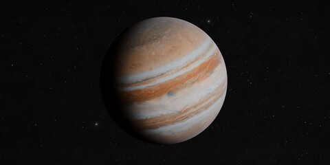 Jupiter planet isolated on black starry space background 3D realistic rendering. © Artur Didyk