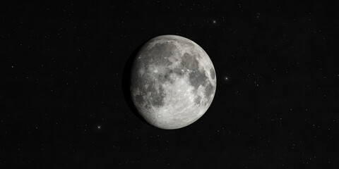 Moon isolated on black starry space background 3D realistic rendering. © Artur Didyk