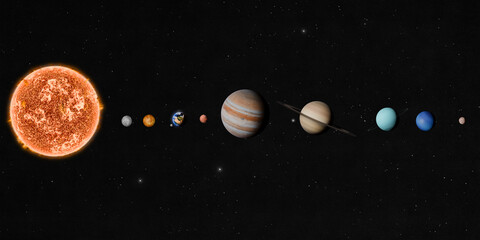 Solar system isolated on black starry space background 3D realistic rendering. © Artur Didyk