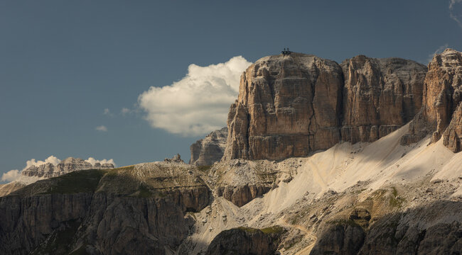 Dramatic Limestone Cliffs and Rocky Slopes in the Dolomites, Italy