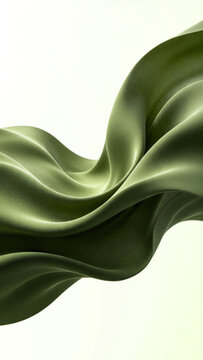 Vertical abstract 3D wavy cloth background with grainy particle texture featuring luxury gradient of olive green and khaki for mobile wallpaper.