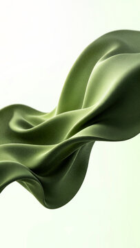 Vertical abstract 3D wavy cloth background with grainy particle texture featuring luxury gradient of olive green and khaki for mobile wallpaper.