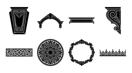 Architectural ornament silhouettes set with corbel, arch, cornice and decorative elements for design © Sharmin