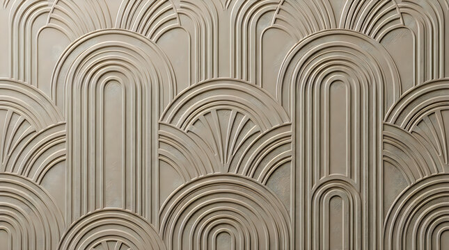 Abstract grey pattern with repeating 3d arches and curved lines