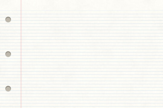 Lined notebook paper texture with red margin and punched holes