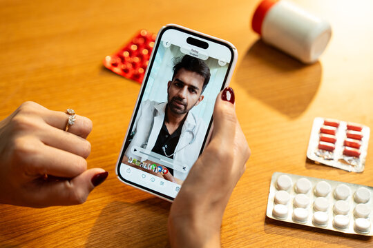 Telemedicine Consultation with Doctor on Smartphone and Medicines at Home