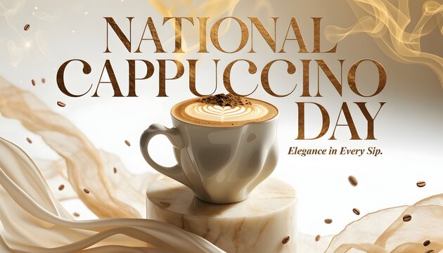 Cappuccino cup on a marble pedestal for national cappuccino day