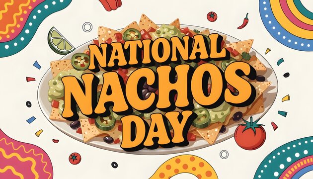 National nachos day banner with colorful food illustration