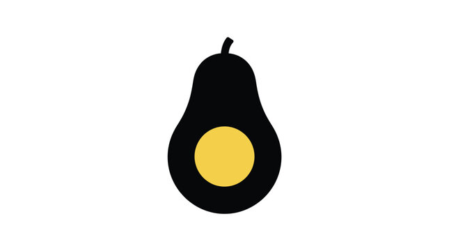 Minimalist black avocado fruit icon vector graphic featuring yellow seed silhouette on white background