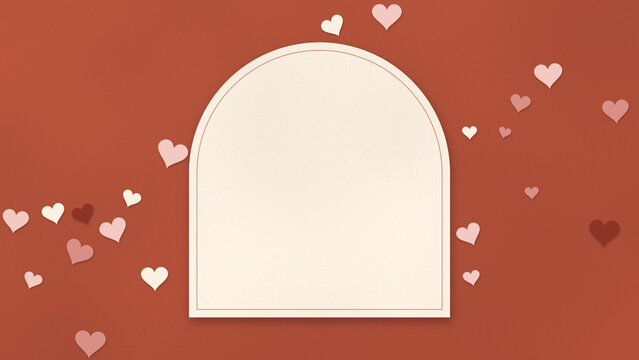 Valentine&rsquo;s Day Terracotta Background with Cream Arch and Paper Hearts