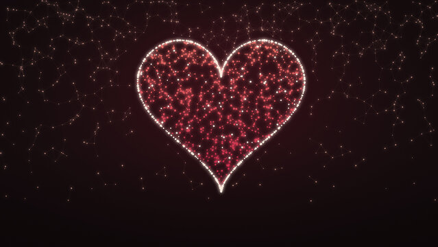 Valentine&rsquo;s Day Network Heart Background with Glowing Dots and Lines
