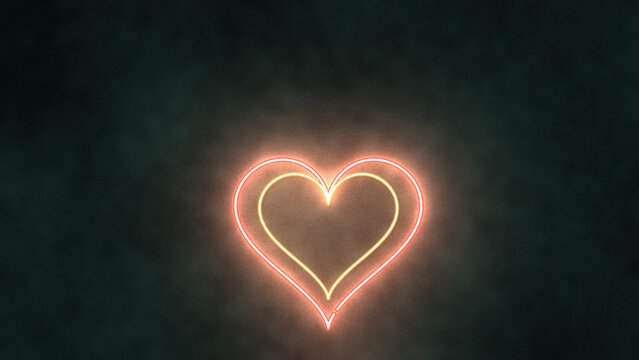 Valentine&rsquo;s Day Neon Heart Sign Background with Glow on Dark Wall