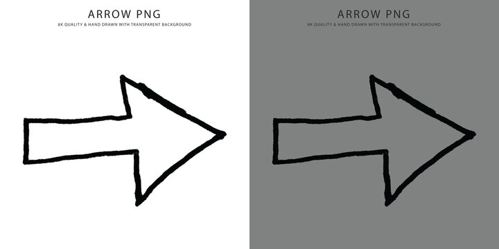Hand drawn black arrow isolated on transparent background for creative graphic design and web navigation