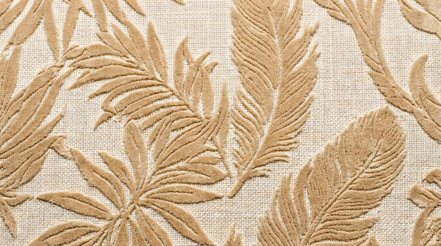 Seamless pattern with golden palm leaves on a light grey background