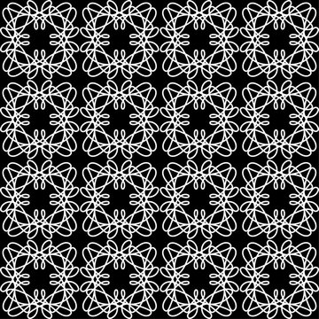 White Lace Floral Medallion Seamless Pattern on Black Background
