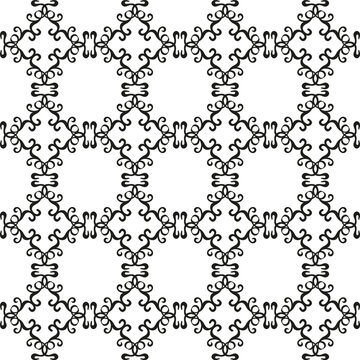 Black Damask Tile Motif in a Repeating Geometric Grid on White
