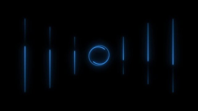 Vertical lines animation centers around a focal circular orb. Balanced modern generative vector art layers define active vertical lines animation. Media studios use lines.