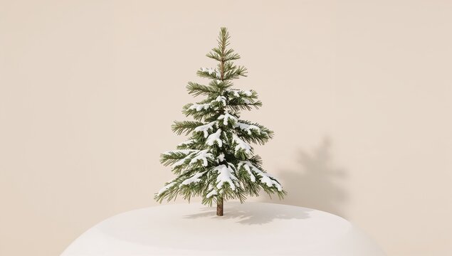 A small pine tree stands tall on top of a snow-covered hill