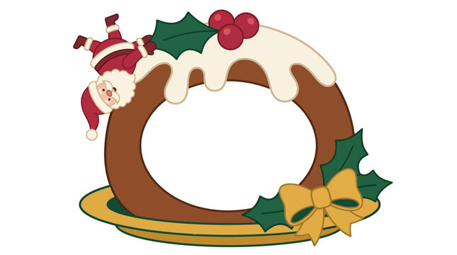 Christmas Yule Log B&ucirc;che de No&euml;l vector illustration, festive holiday ring dessert with icicle, Santa Christmas wreath, icon for label and celebration