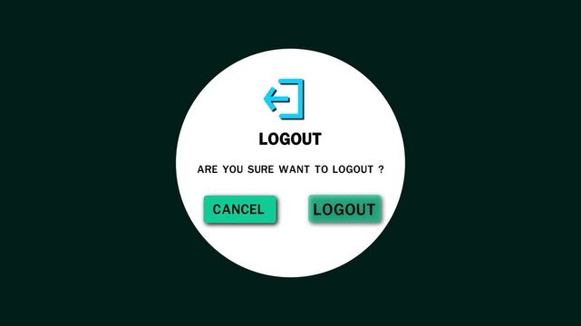 Logout screen animation displays account exit buttons and dialog text. Session security data routes through active logout screen. Consoles operate with logout screen.