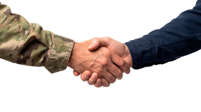 Military and Civilian Handshake Honoring Veterans, No Background, Transparent PNG