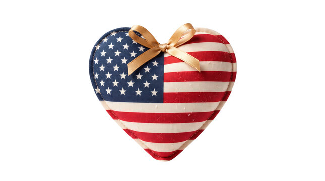 Patriotic Heart Shaped American Flag Fabric Ornament, No Background, Transparent PNG