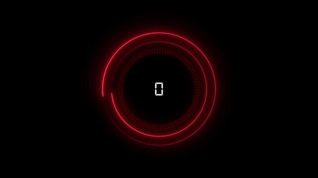 Countdown timer animation displays number zero inside a circle on dark space. Schedule interval data guides countdown timer. Consoles use active countdown timer.