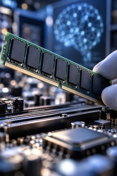 Advanced Memory Technology with High-Speed Data Storage and Retrieval, Featuring Integrated Circuits for Artificial Intelligence and Data Processing.