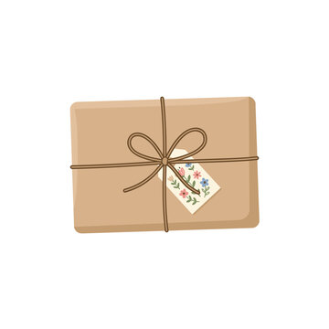 Handmade jewellery parcel ready for shipment with miniature floral gratitude tag in small business delivery concept